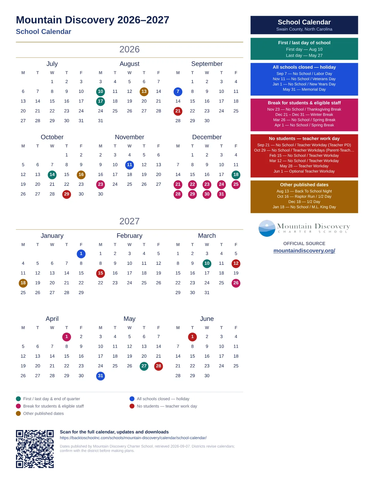 Mountain Discovery  printable calendar