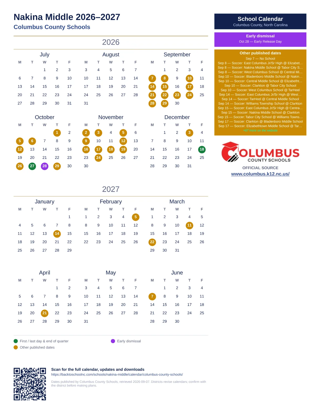 Nakina Middle  printable calendar