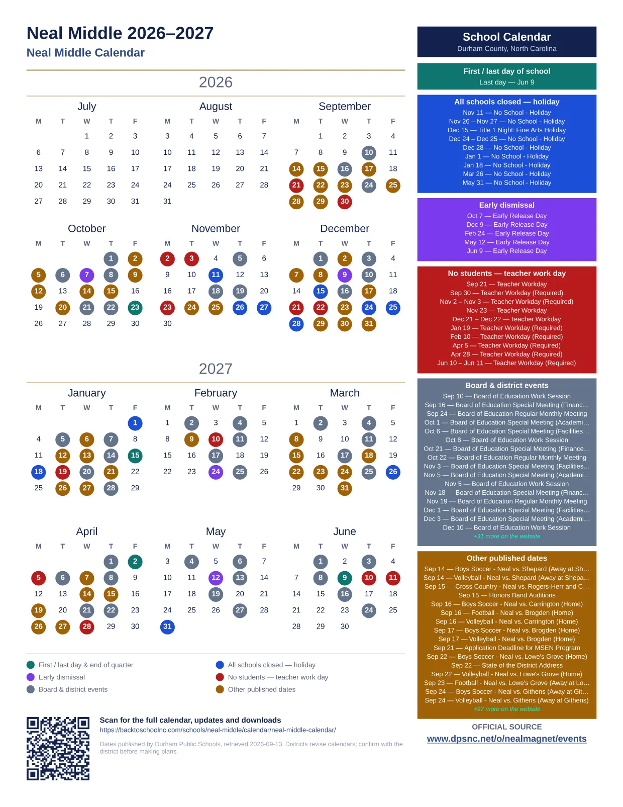 Neal Middle  printable calendar