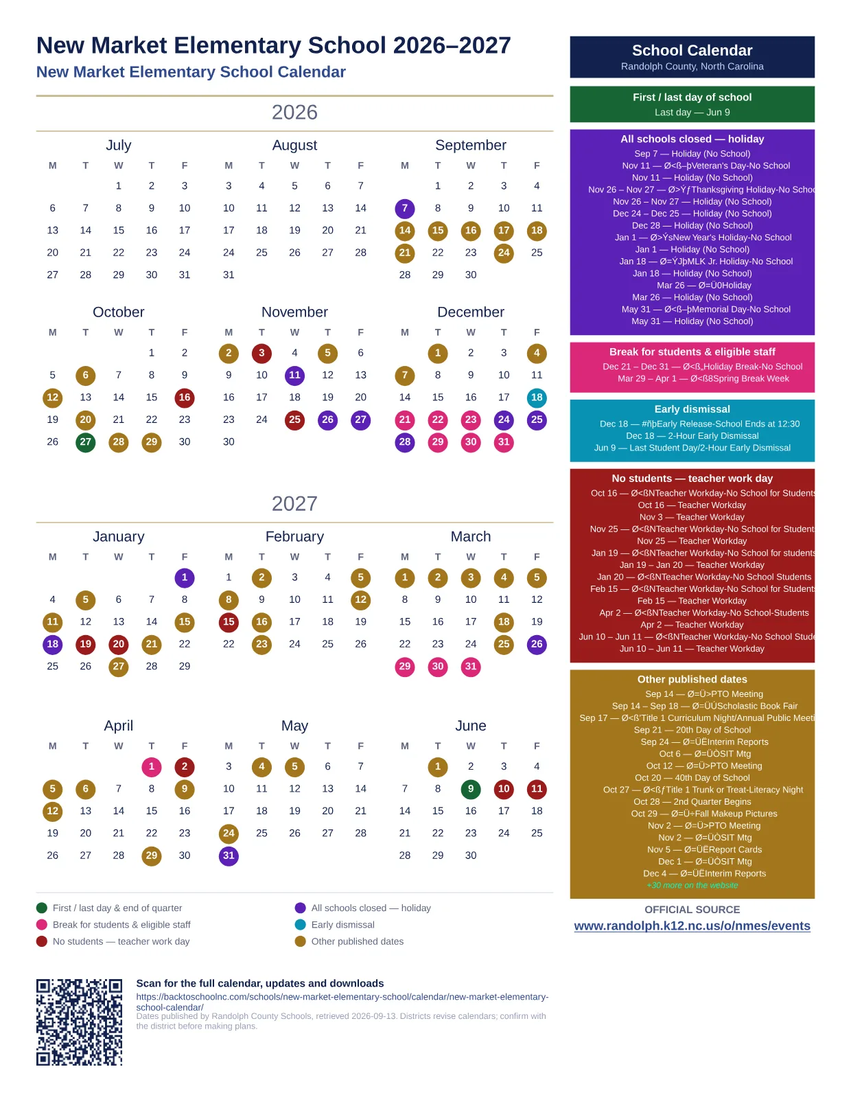 New Market Elementary School  printable calendar