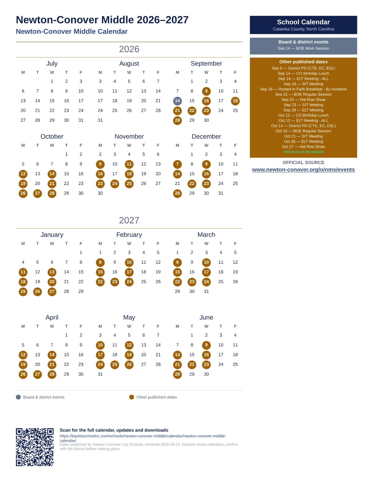 Newton-Conover Middle  printable calendar