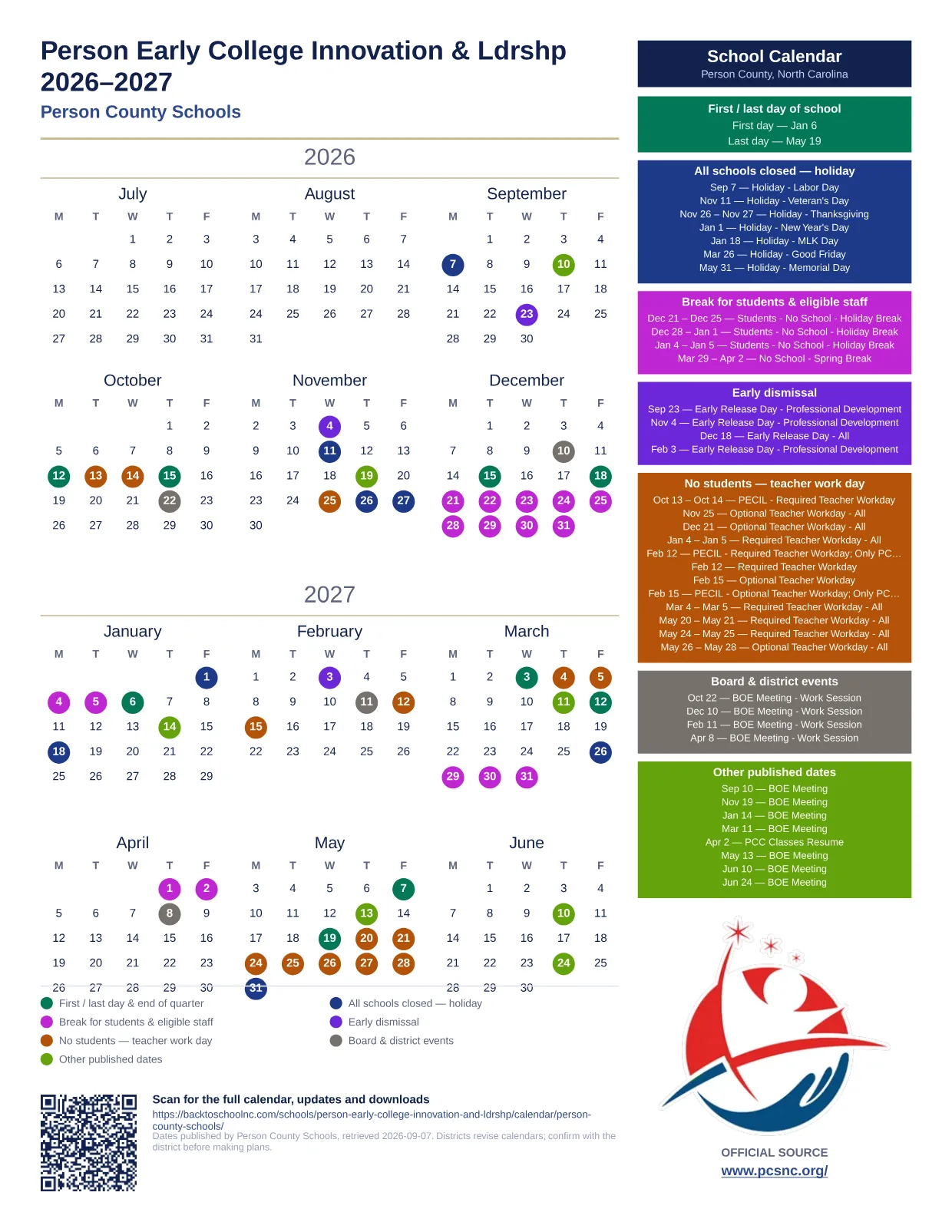 Person Early College Innovation & Ldrshp 2027–2028 printable calendar
