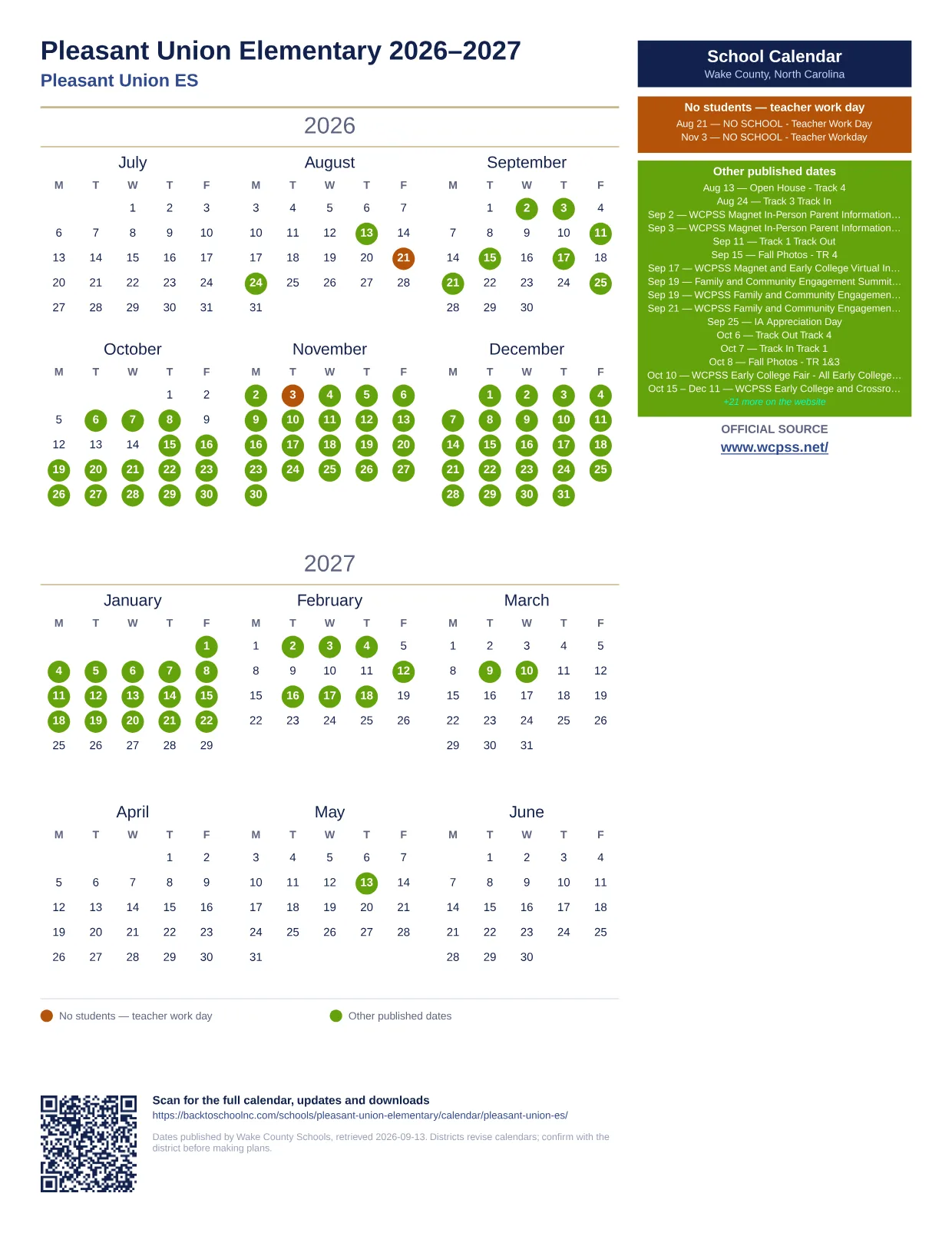 Pleasant Union Elementary  printable calendar