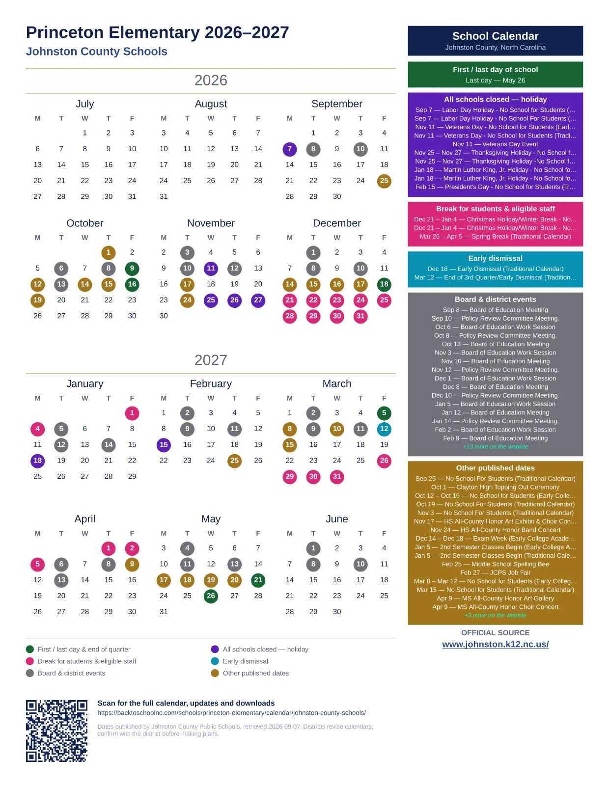 Princeton Elementary  printable calendar