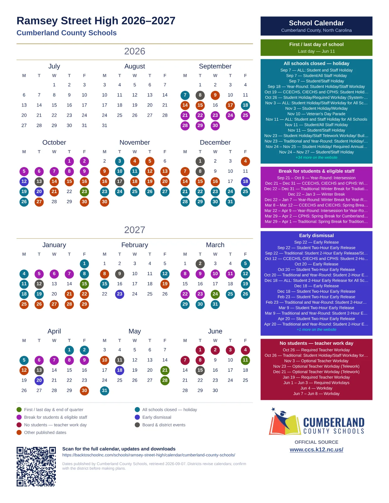Ramsey Street High  printable calendar
