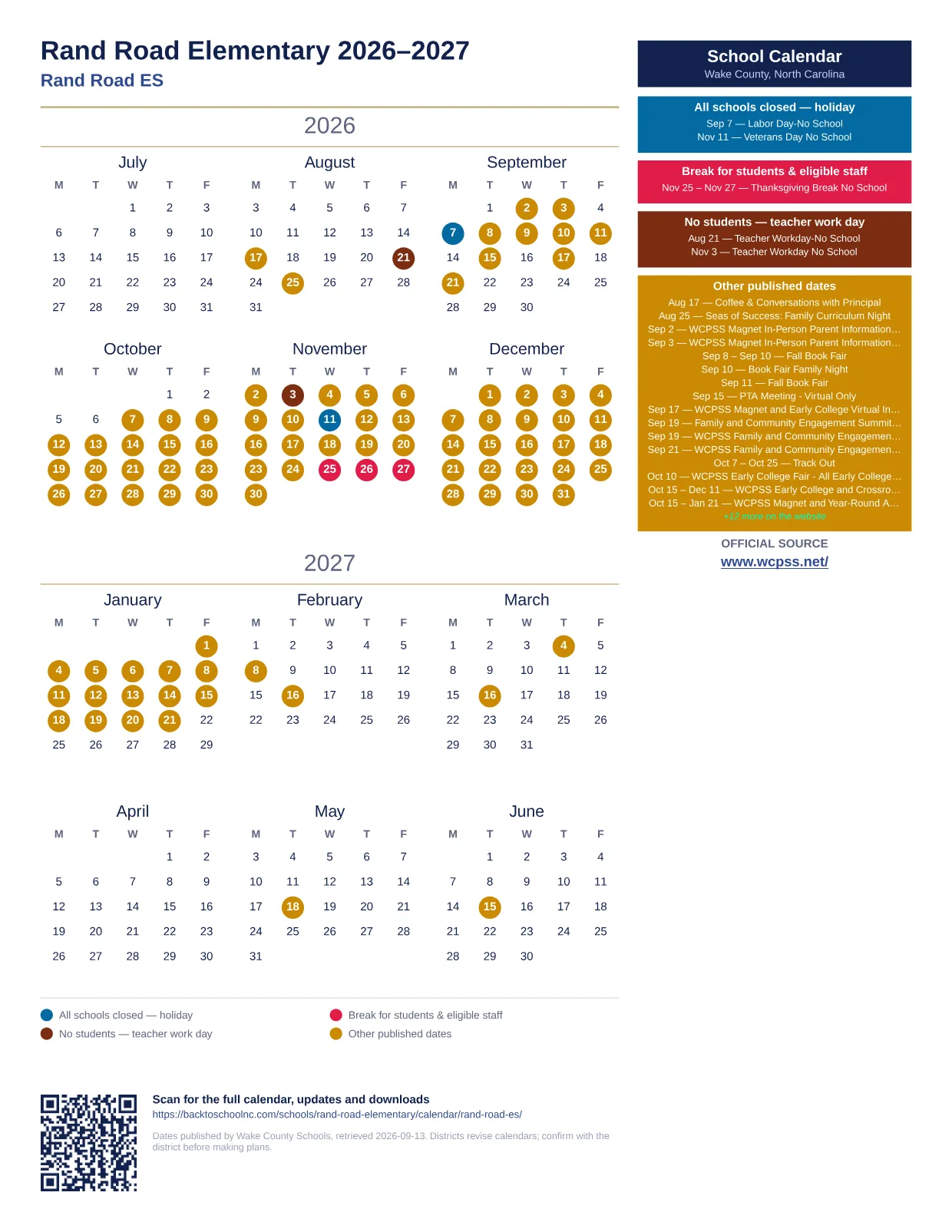 Rand Road Elementary  printable calendar