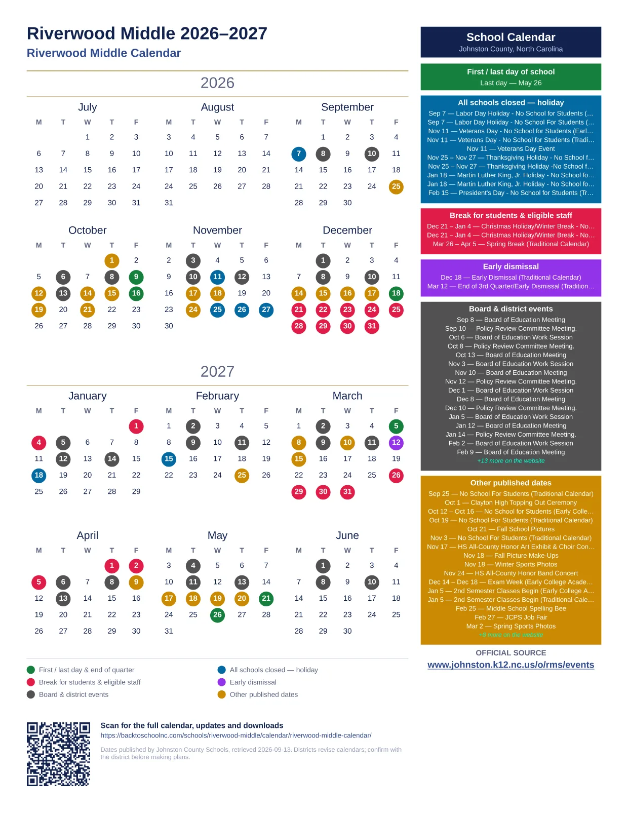 Riverwood Middle  printable calendar