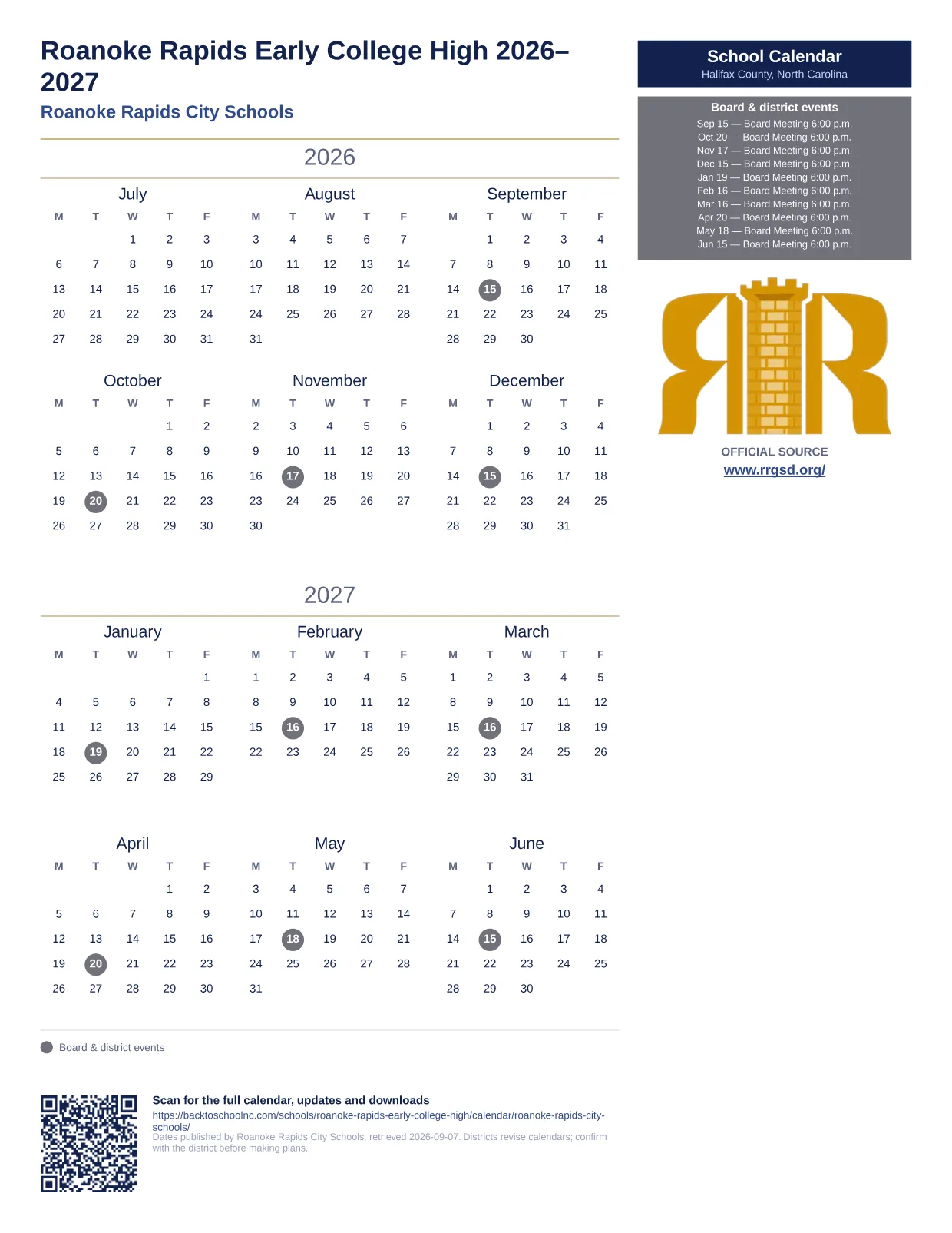 Roanoke Rapids Early College High  printable calendar