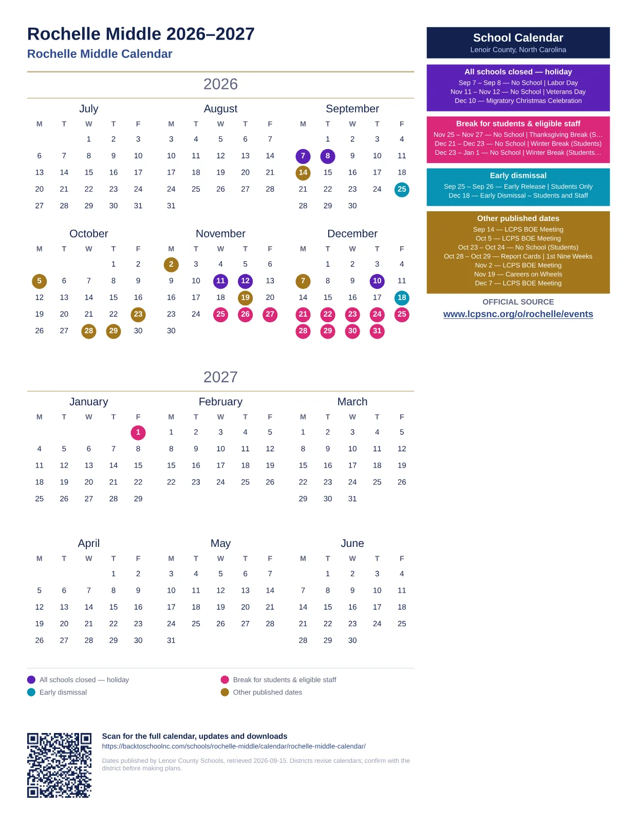 Rochelle Middle printable calendar