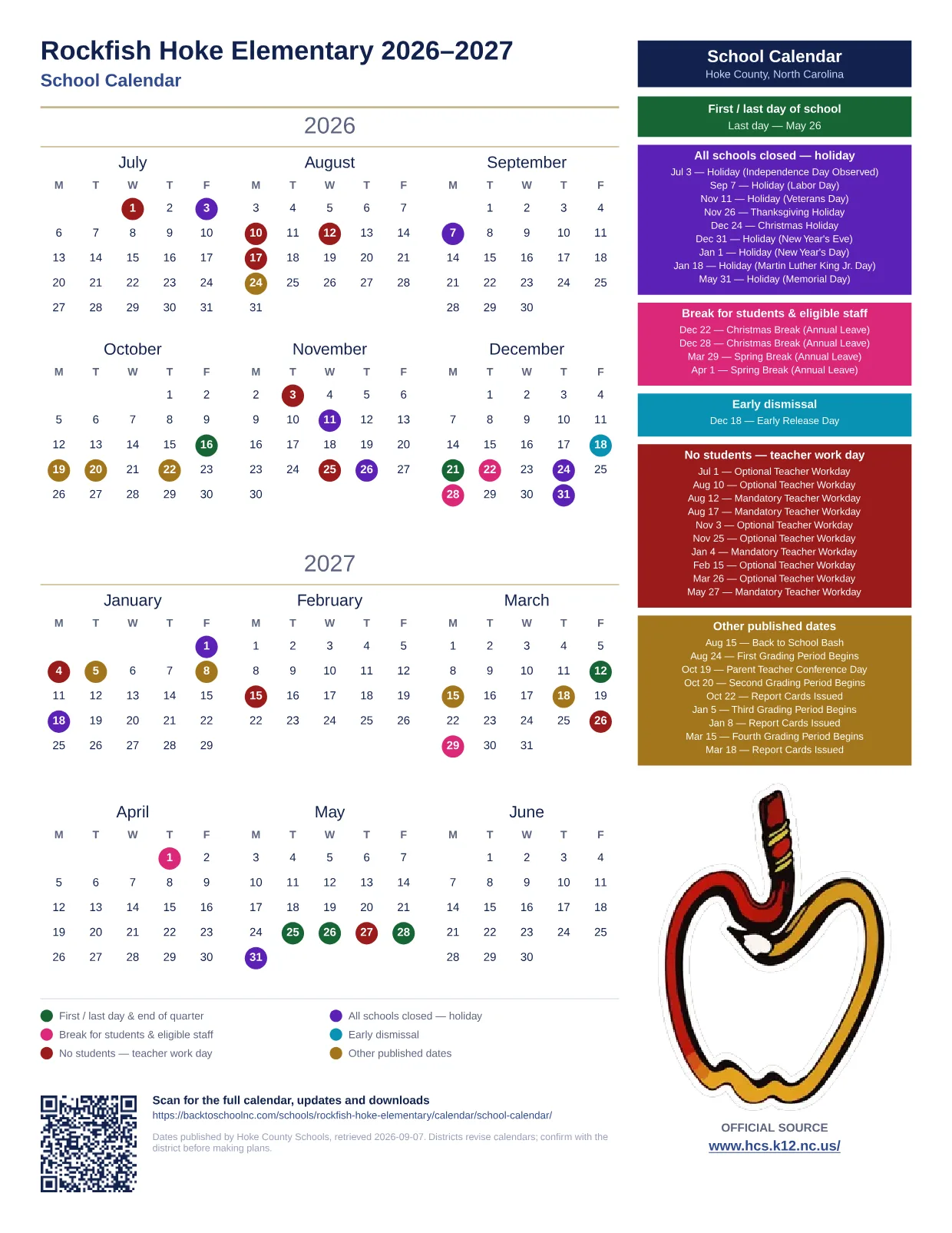 Rockfish Hoke Elementary printable calendar