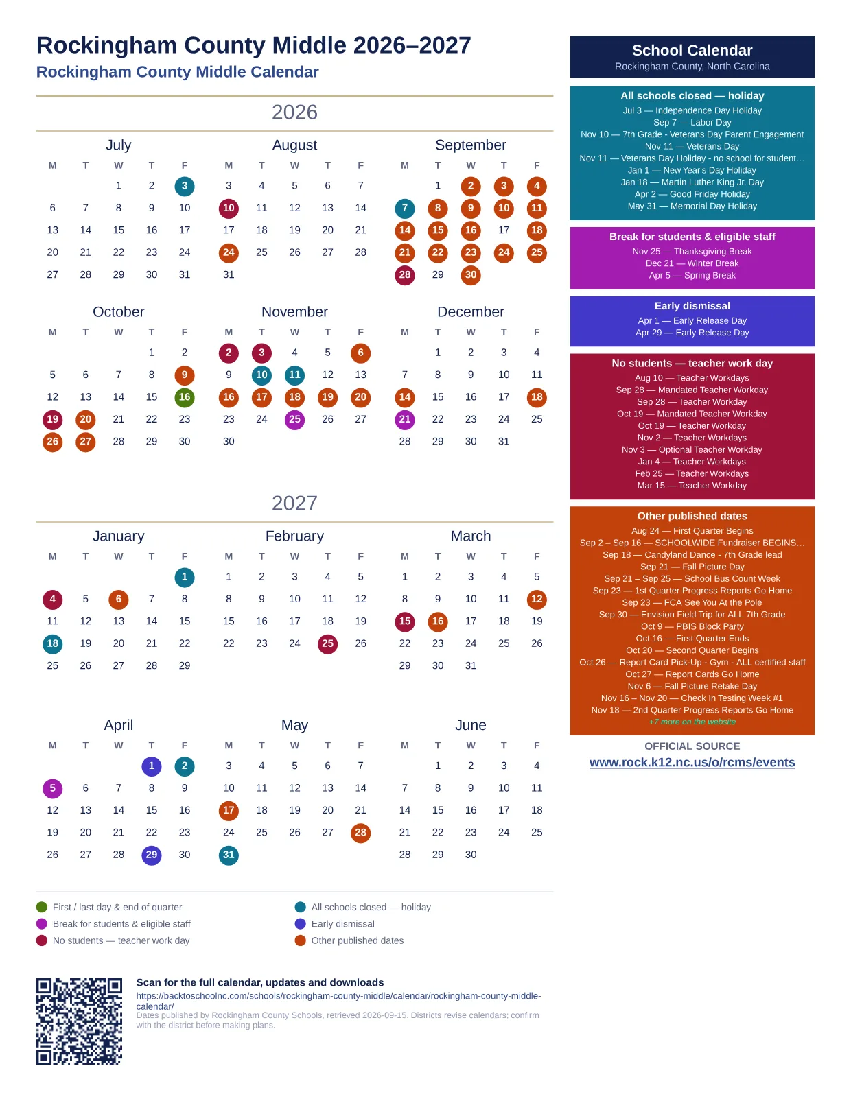 Rockingham County Middle  printable calendar