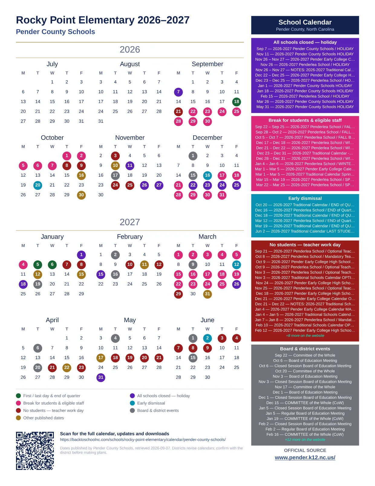 Rocky Point Elementary  printable calendar