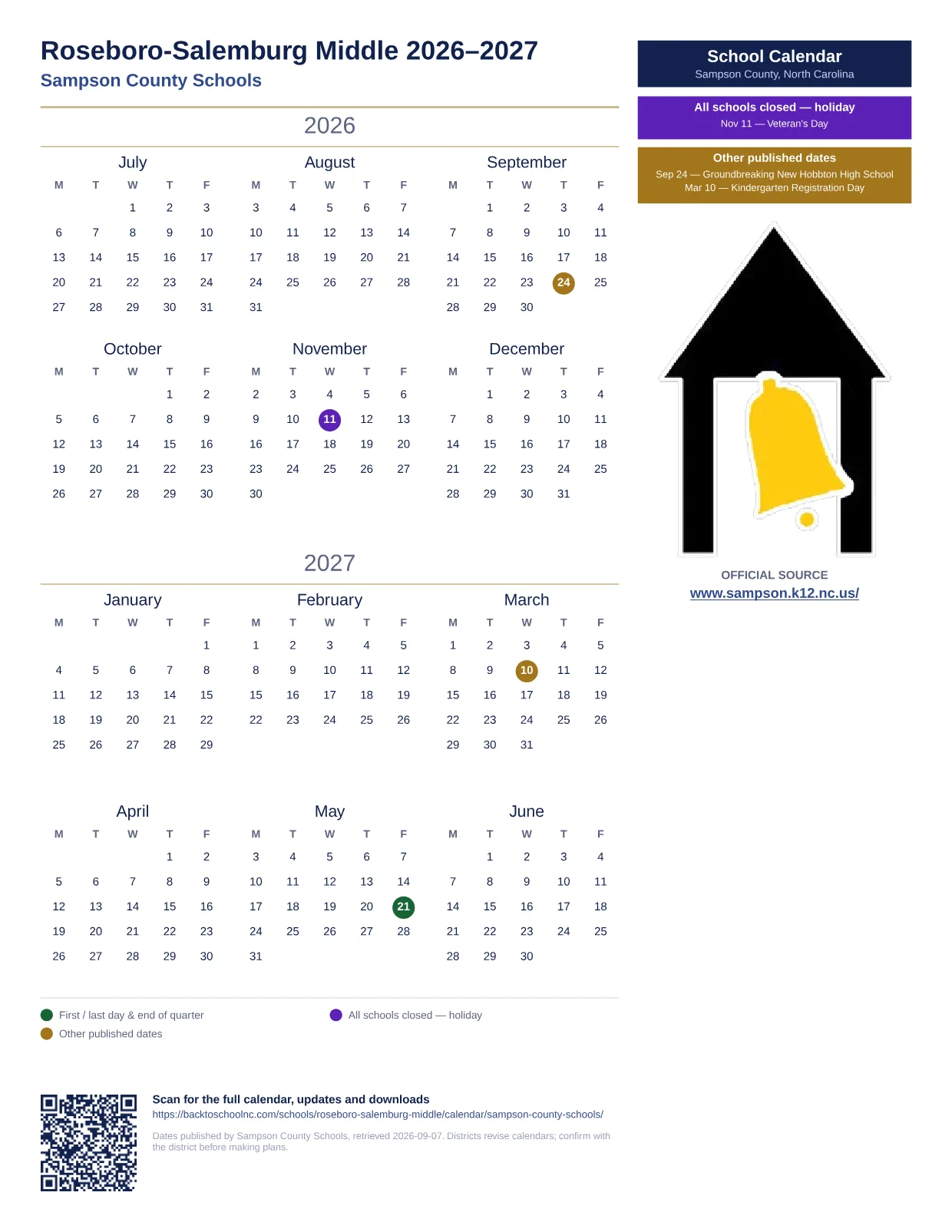Roseboro-Salemburg Middle printable calendar