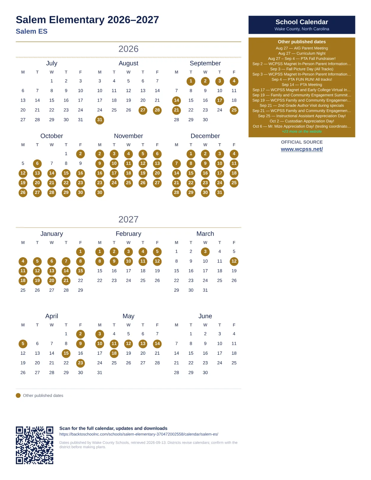 Salem Elementary printable calendar