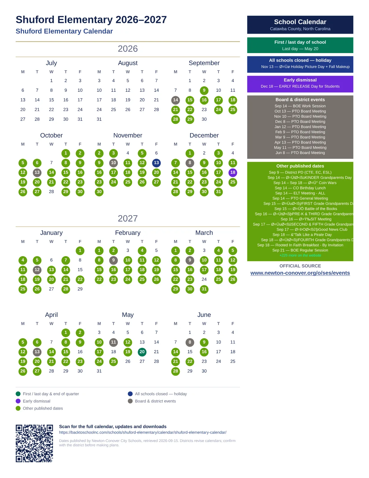 Shuford Elementary  printable calendar