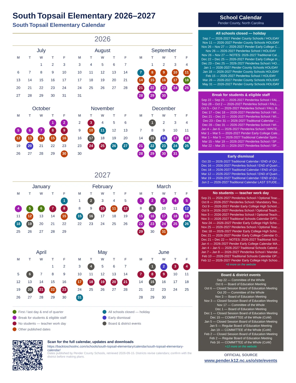 South Topsail Elementary  printable calendar