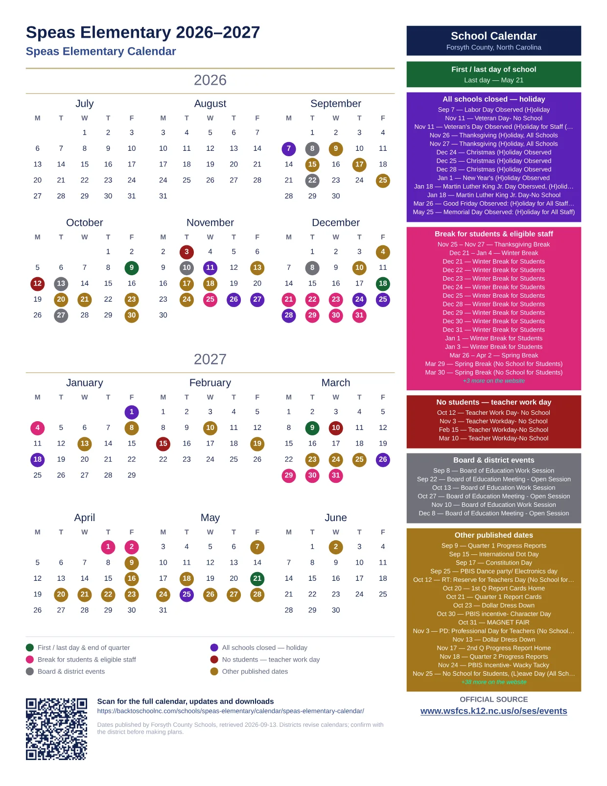 Speas Elementary  printable calendar
