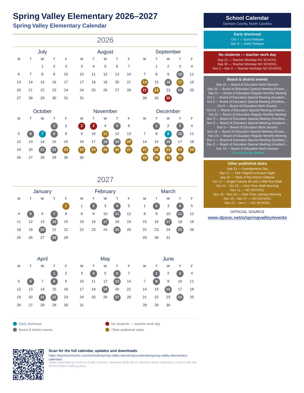 Spring Valley Elementary  printable calendar