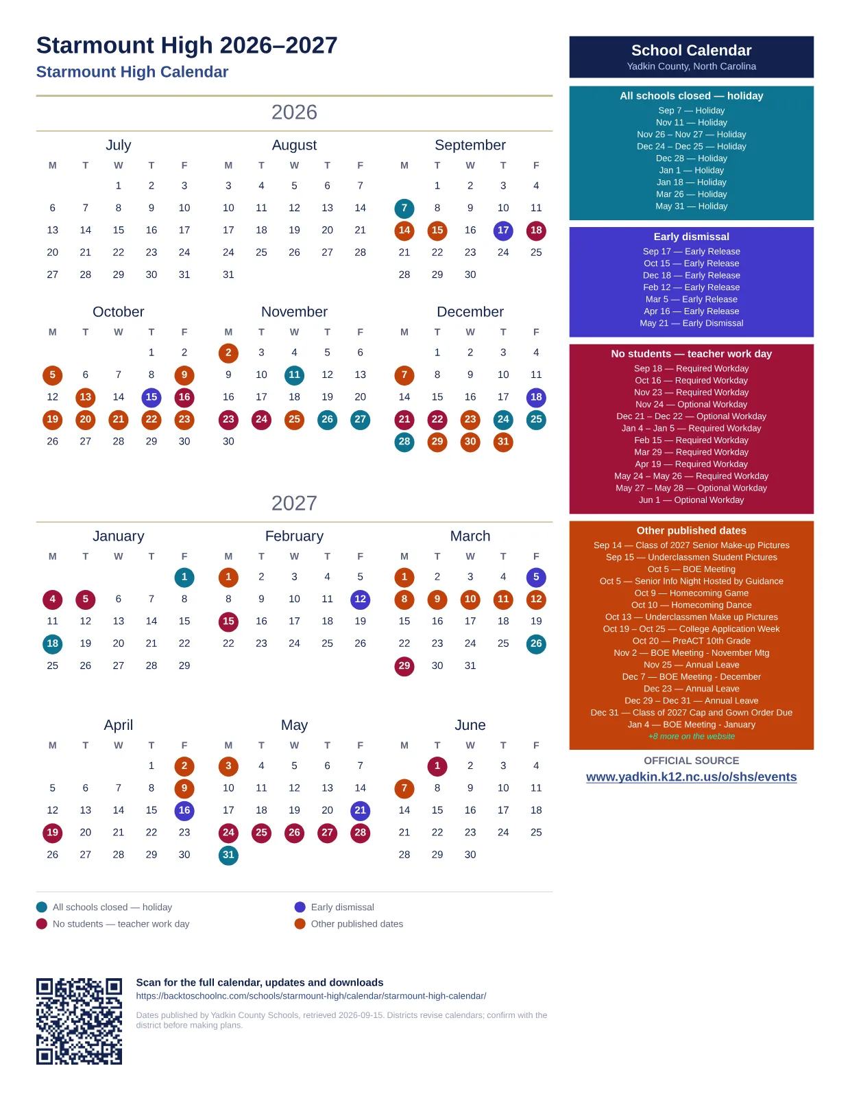 Starmount High printable calendar