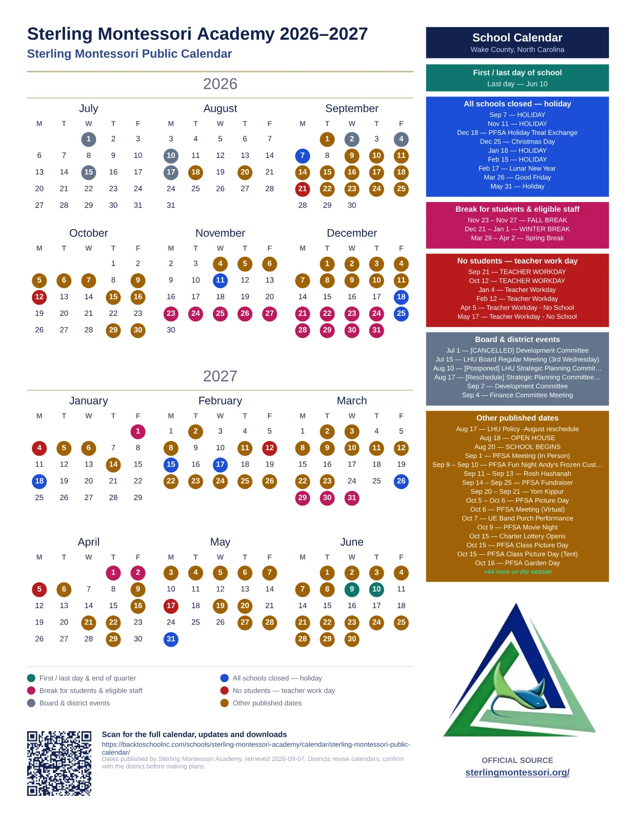 Sterling Montessori Academy Sterling Montessori Public Calendar  printable calendar