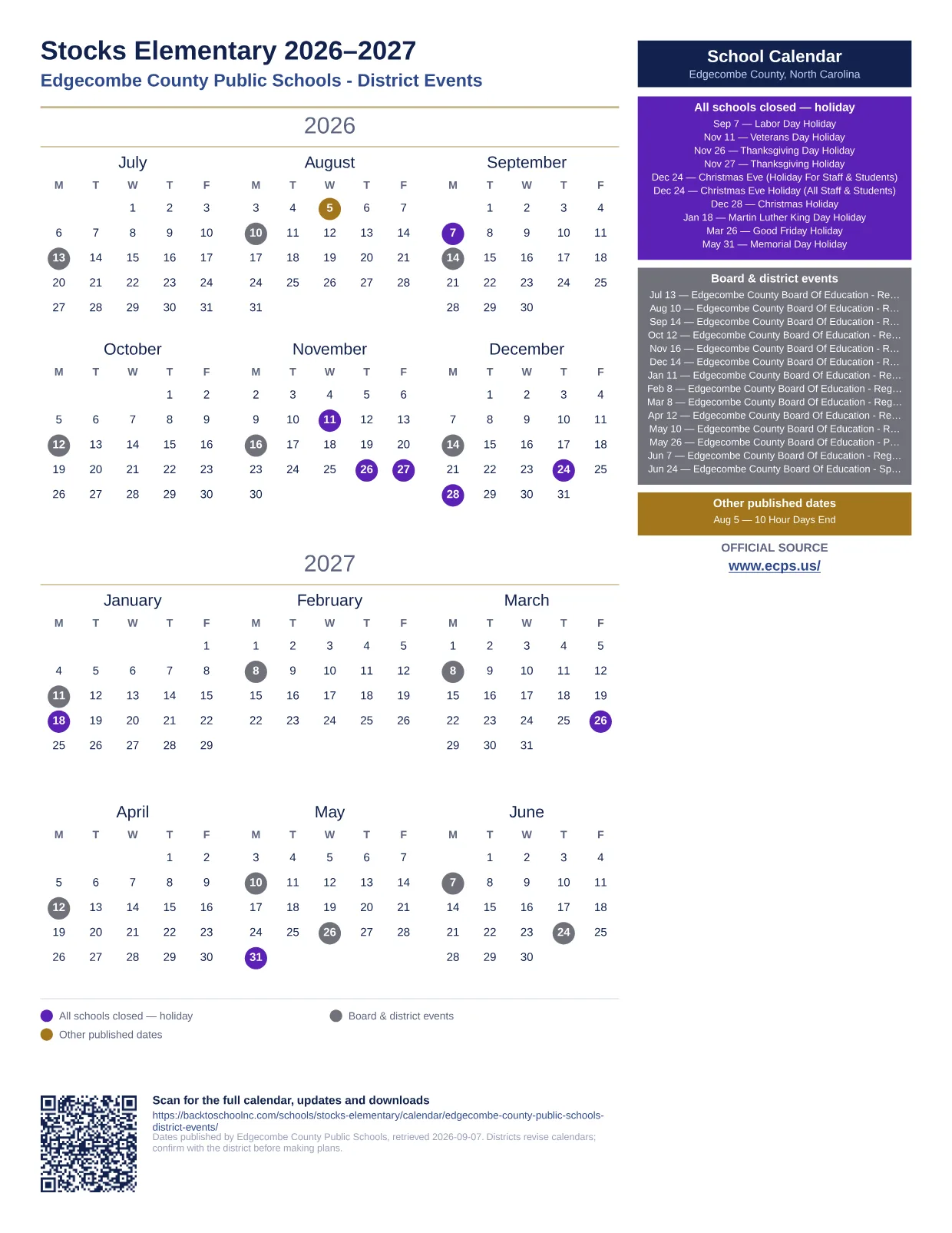 Stocks Elementary  printable calendar