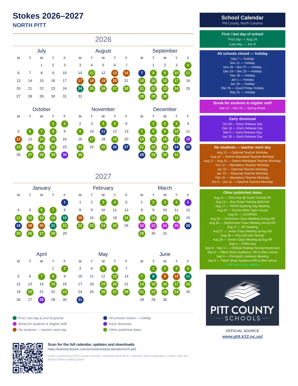 Stokes 2026–2027 printable calendar