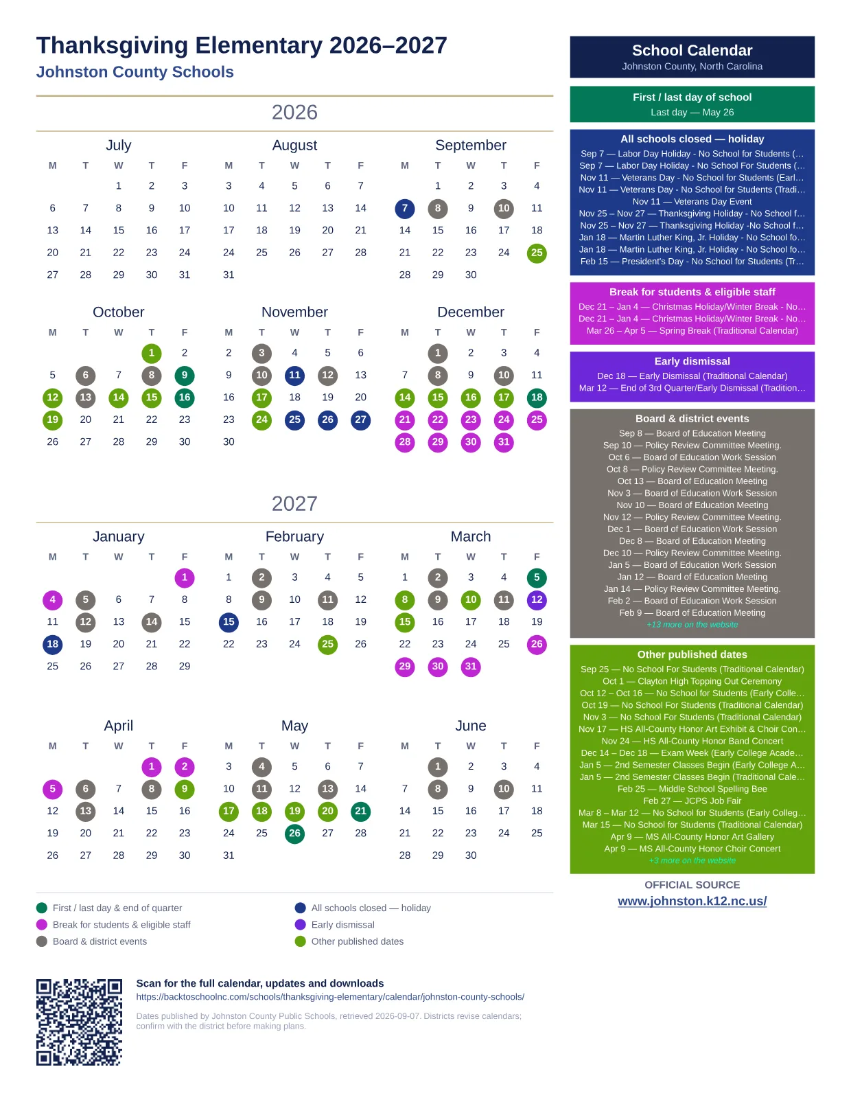 Thanksgiving Elementary printable calendar