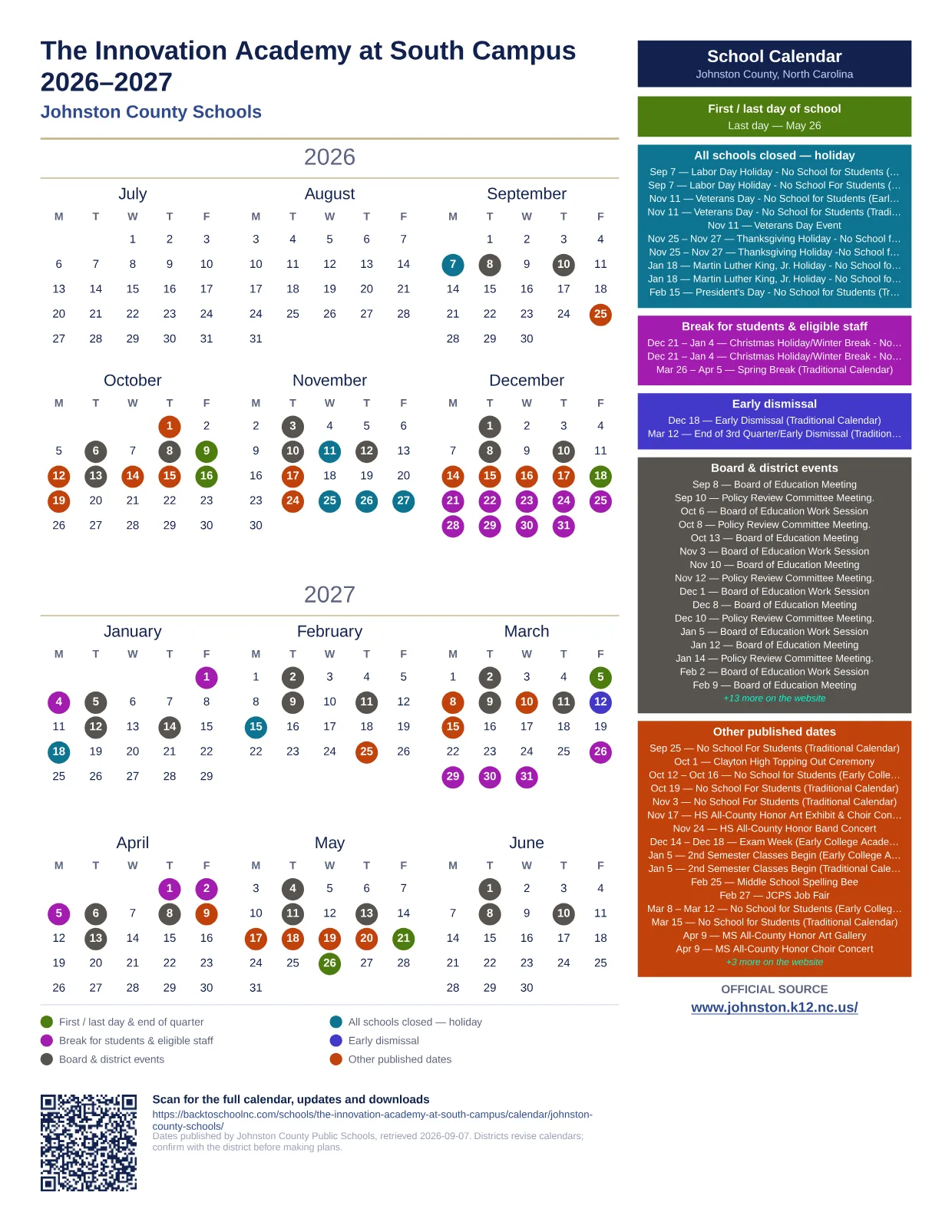 The Innovation Academy at South Campus  printable calendar