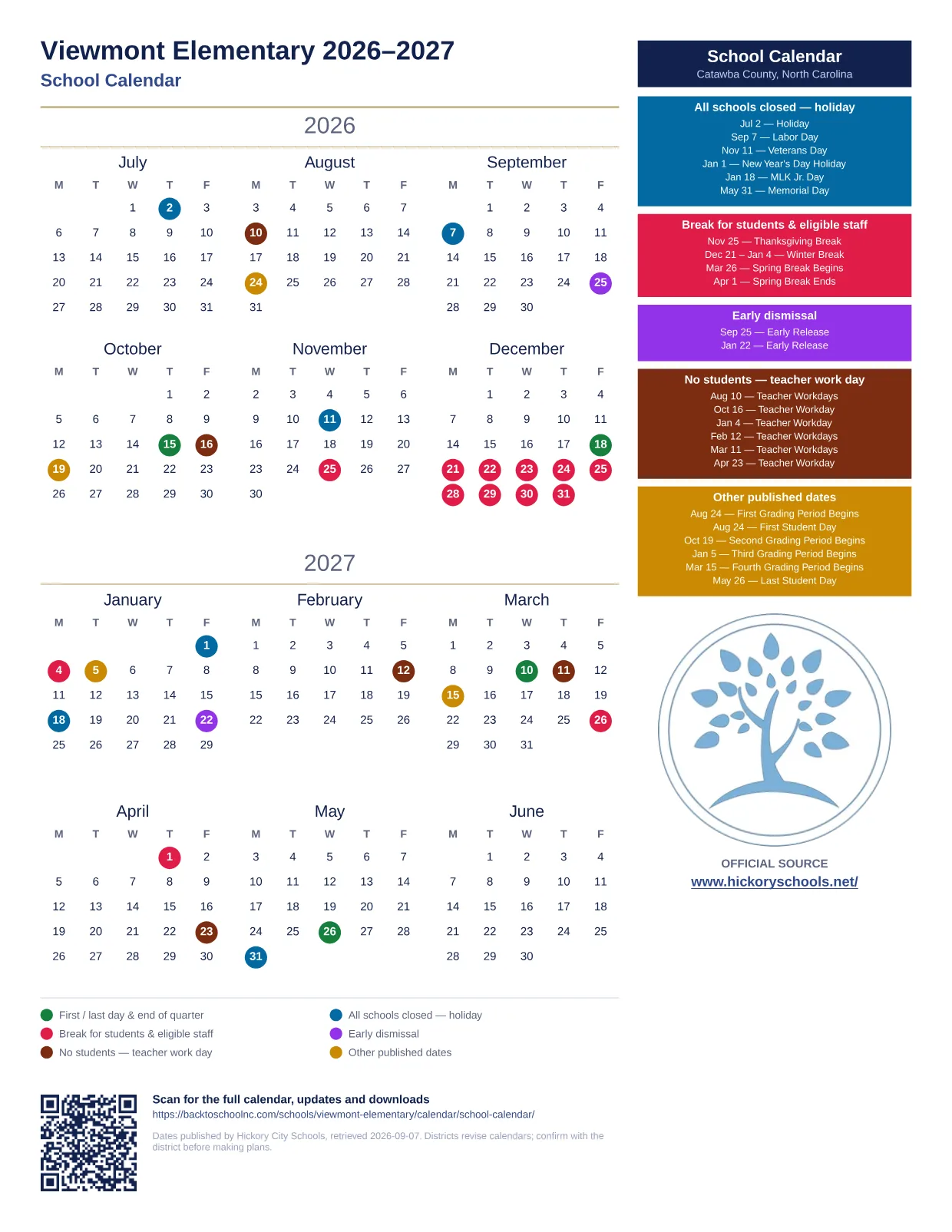 Viewmont Elementary printable calendar