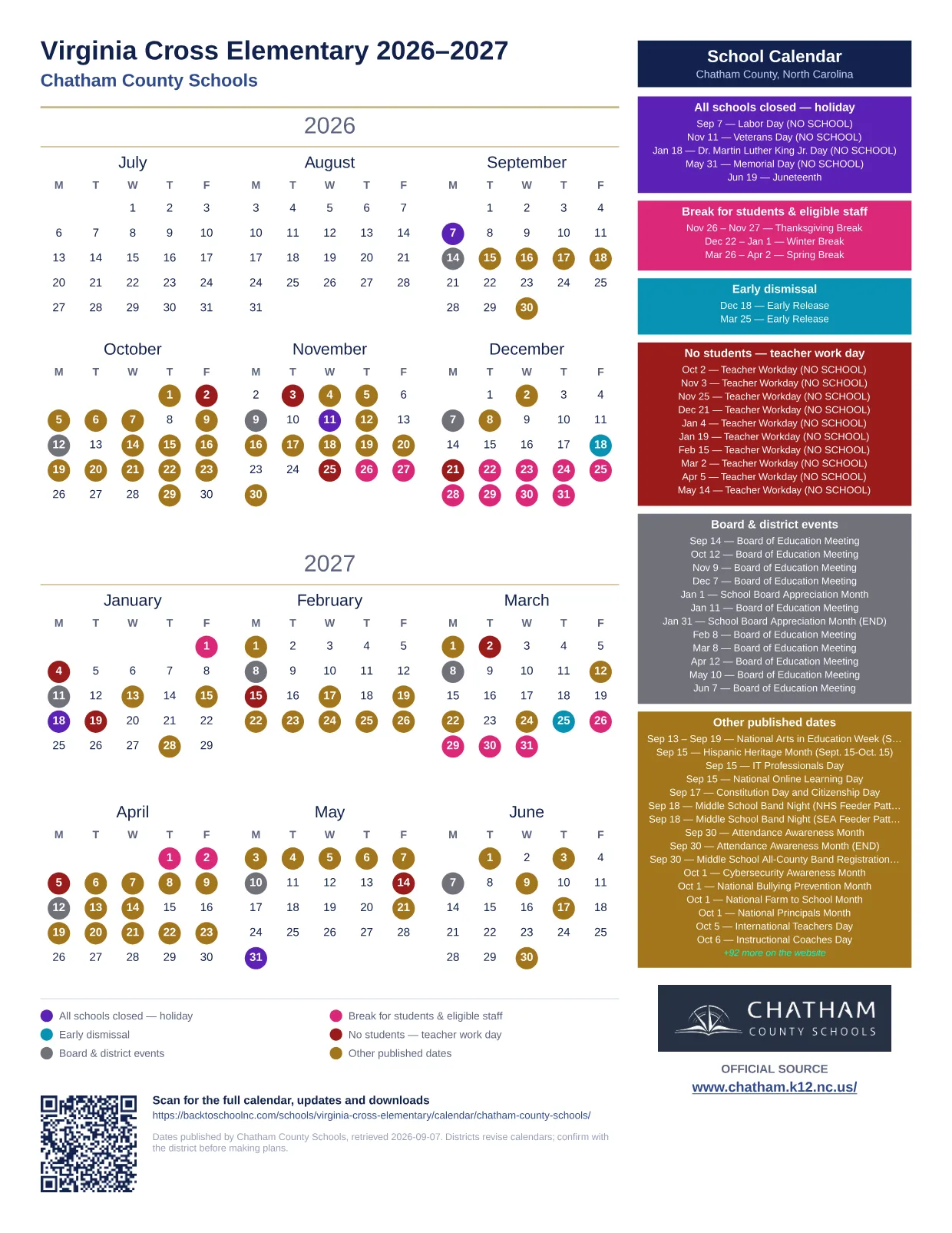 Virginia Cross Elementary  printable calendar
