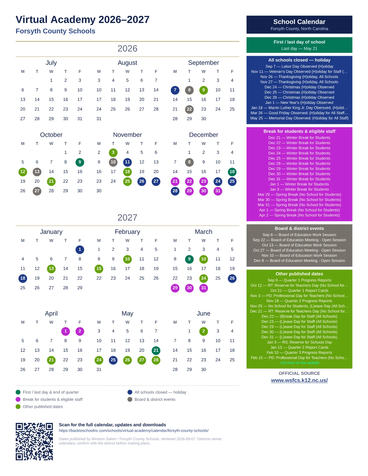 Virtual Academy  printable calendar
