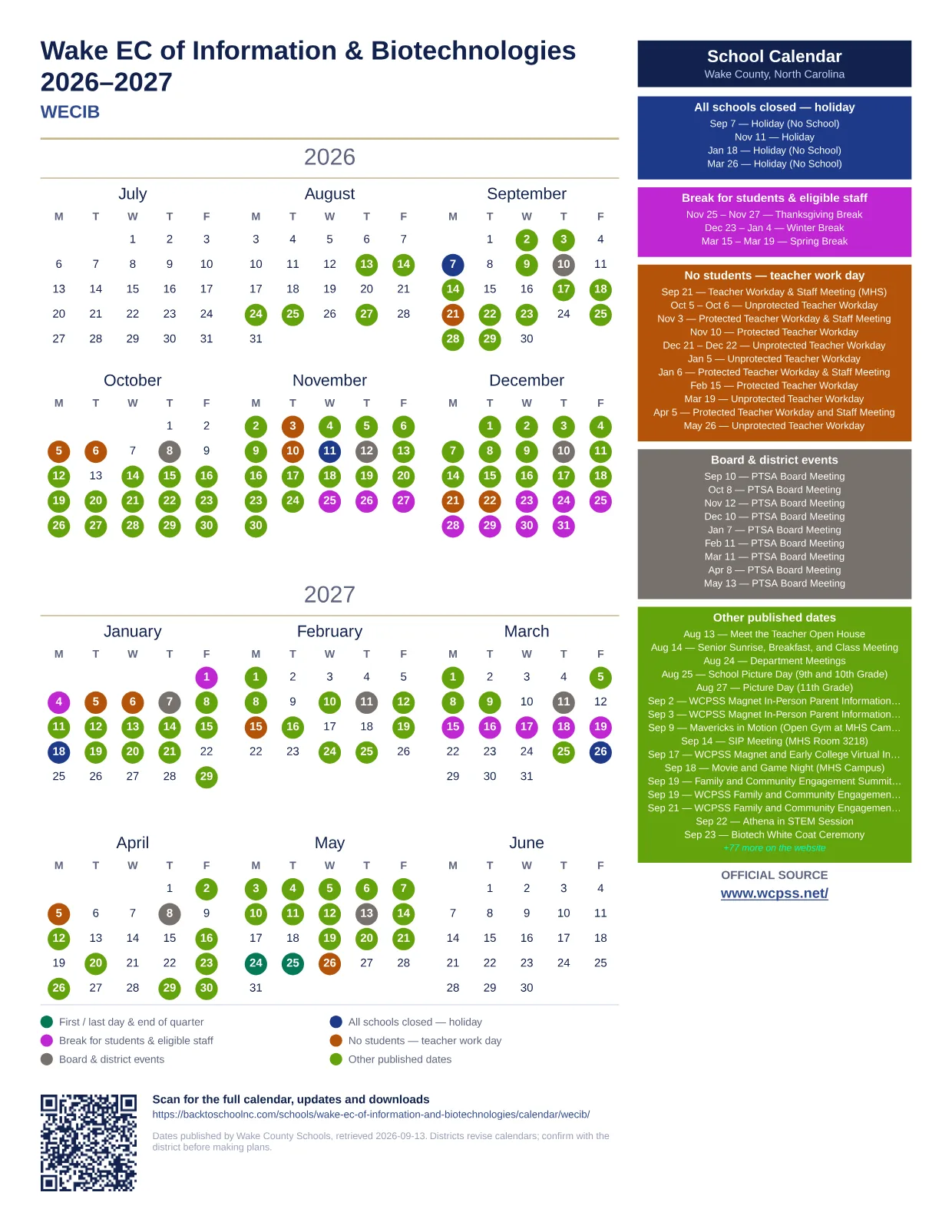 Wake EC of Information & Biotechnologies  printable calendar