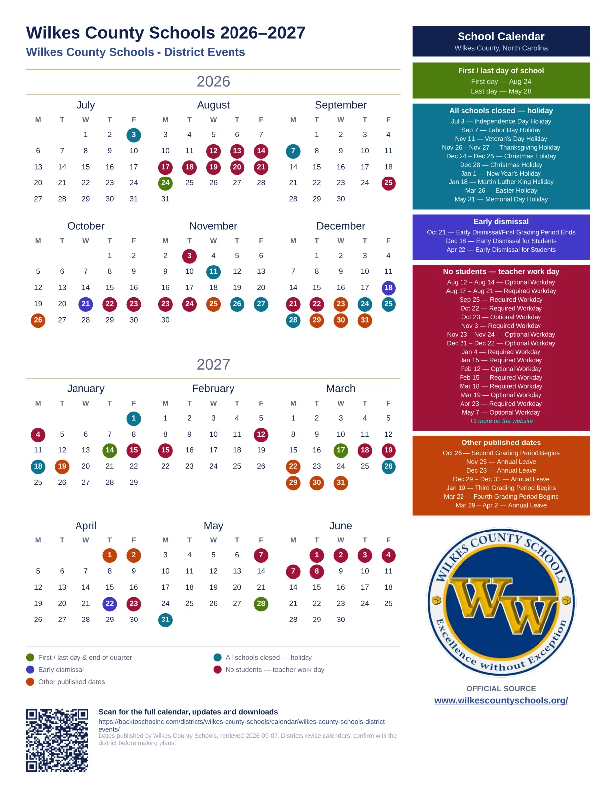 Wilkes County Schools Wilkes County Schools - District Events 2026–2027 printable calendar
