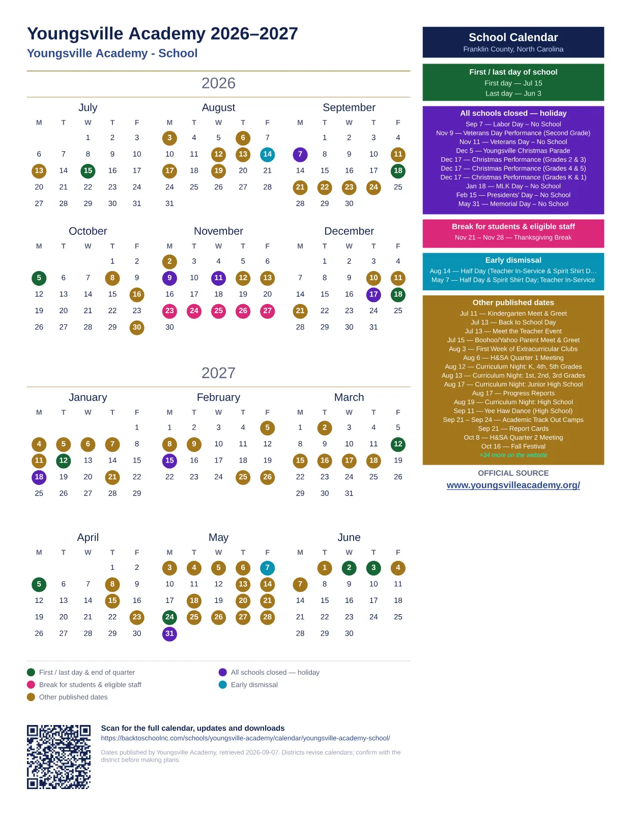 Youngsville Academy Youngsville Academy - School 2026–2027 printable calendar