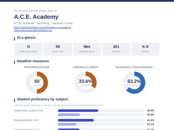 First page of the A.C.E. Academy report card PDF