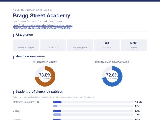 First page of the Bragg Street Academy report card PDF