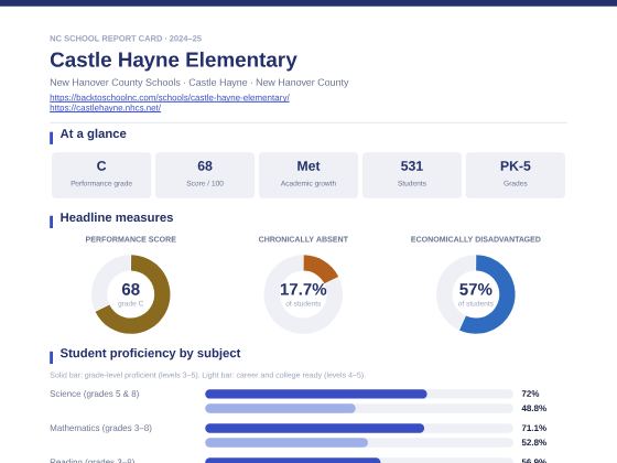 First page of the Castle Hayne Elementary report card PDF