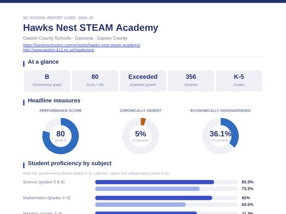 First page of the Hawks Nest STEAM Academy report card PDF