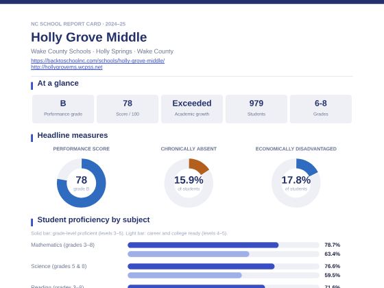 First page of the Holly Grove Middle report card PDF