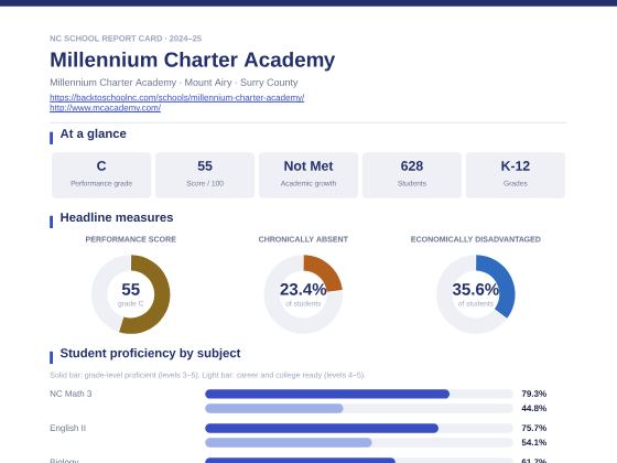 First page of the Millennium Charter Academy report card PDF