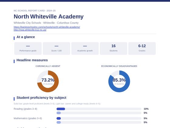 First page of the North Whiteville Academy report card PDF