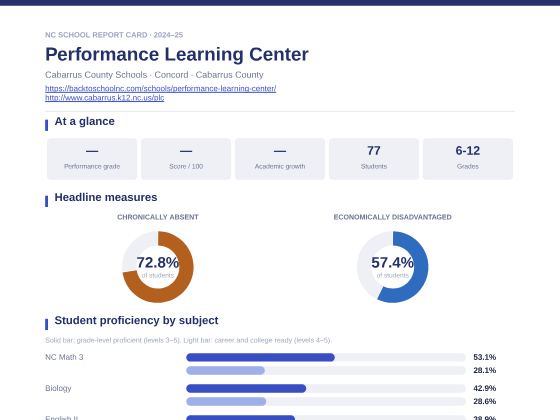 First page of the Performance Learning Center report card PDF