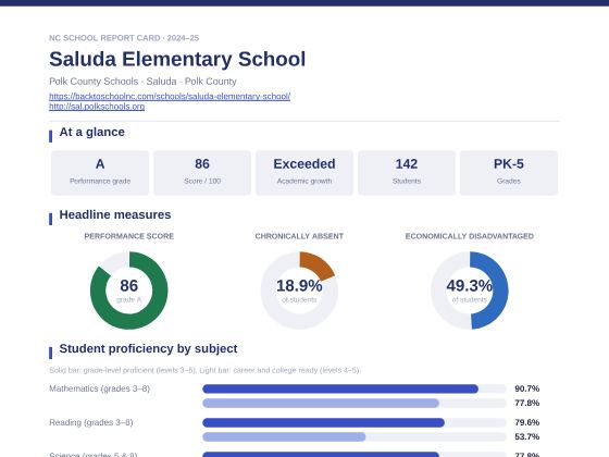 First page of the Saluda Elementary School report card PDF
