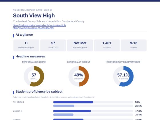 First page of the South View High report card PDF