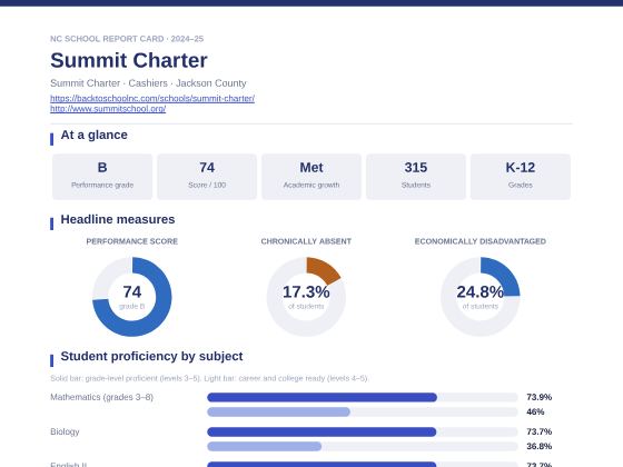 First page of the Summit Charter report card PDF