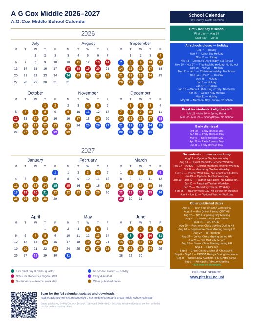 A.G. Cox Middle School Calendar preview