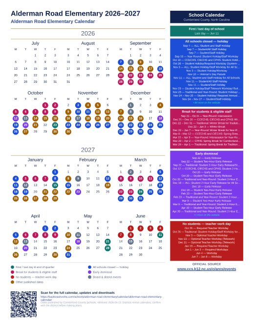 Alderman Road Elementary Calendar preview
