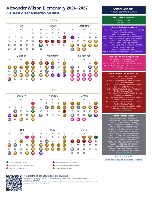 Alexander Wilson Elementary Calendar preview