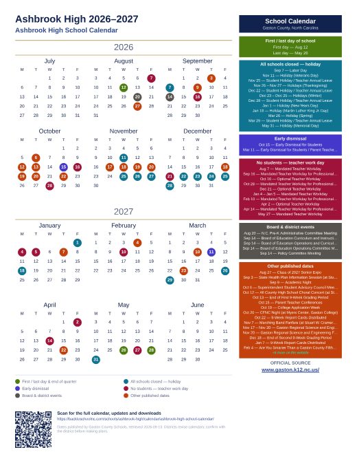 Ashbrook High School Calendar preview
