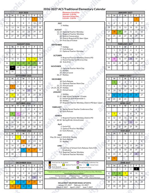 2026-2027 Elementary Calendar preview